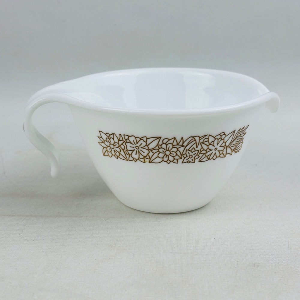 Corelle Woodland Brown Creamer 6 oz Ounce Vintage Glass White Floral